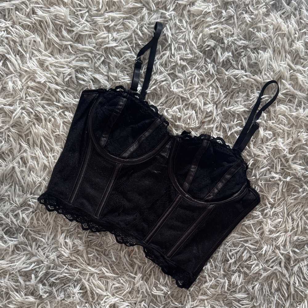 SHEIN Black Lace Longline Bustier Bralette